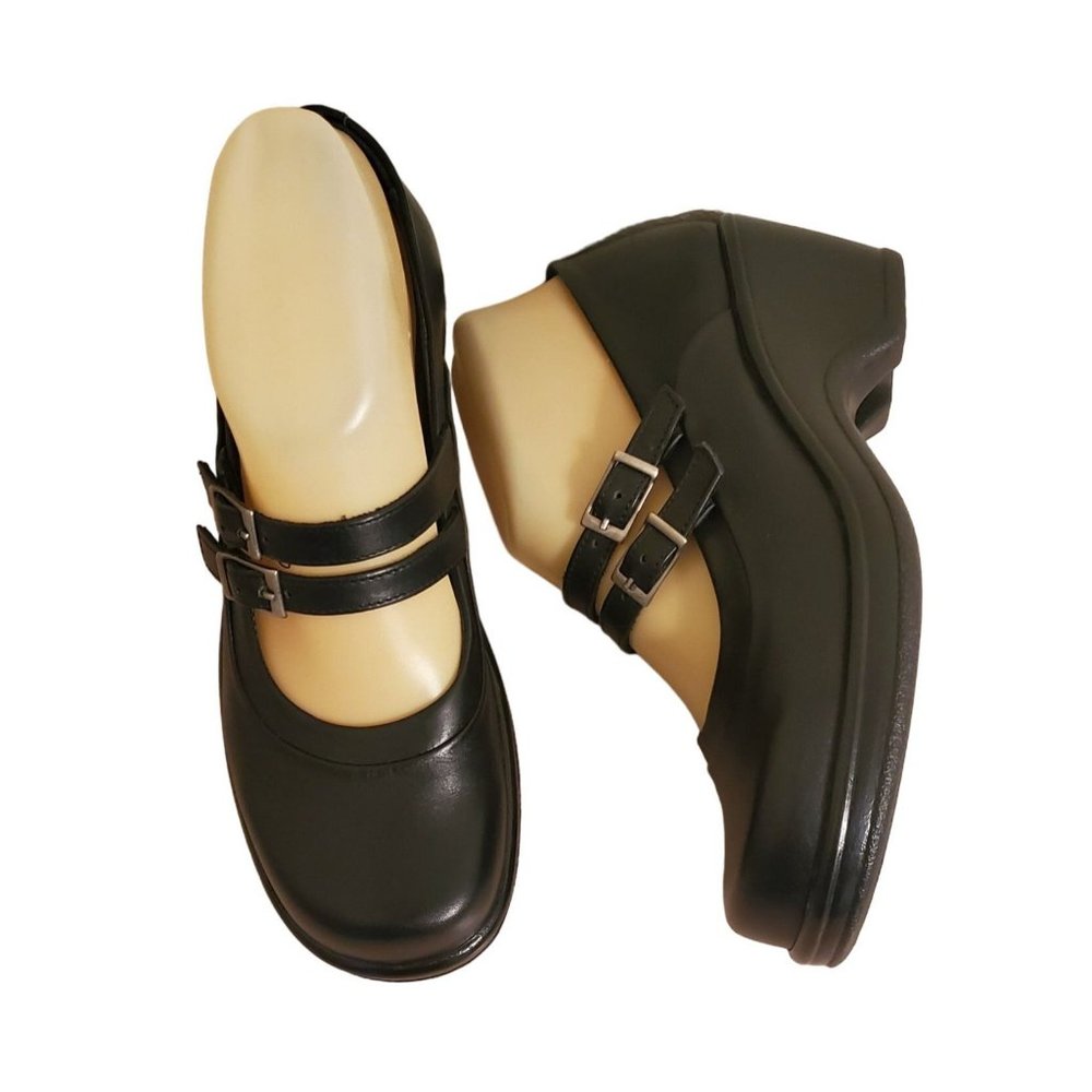Dansko 37 Black Leather Mary Jane Pumps Retro 6.5 7 Double Strap STEPHANIE